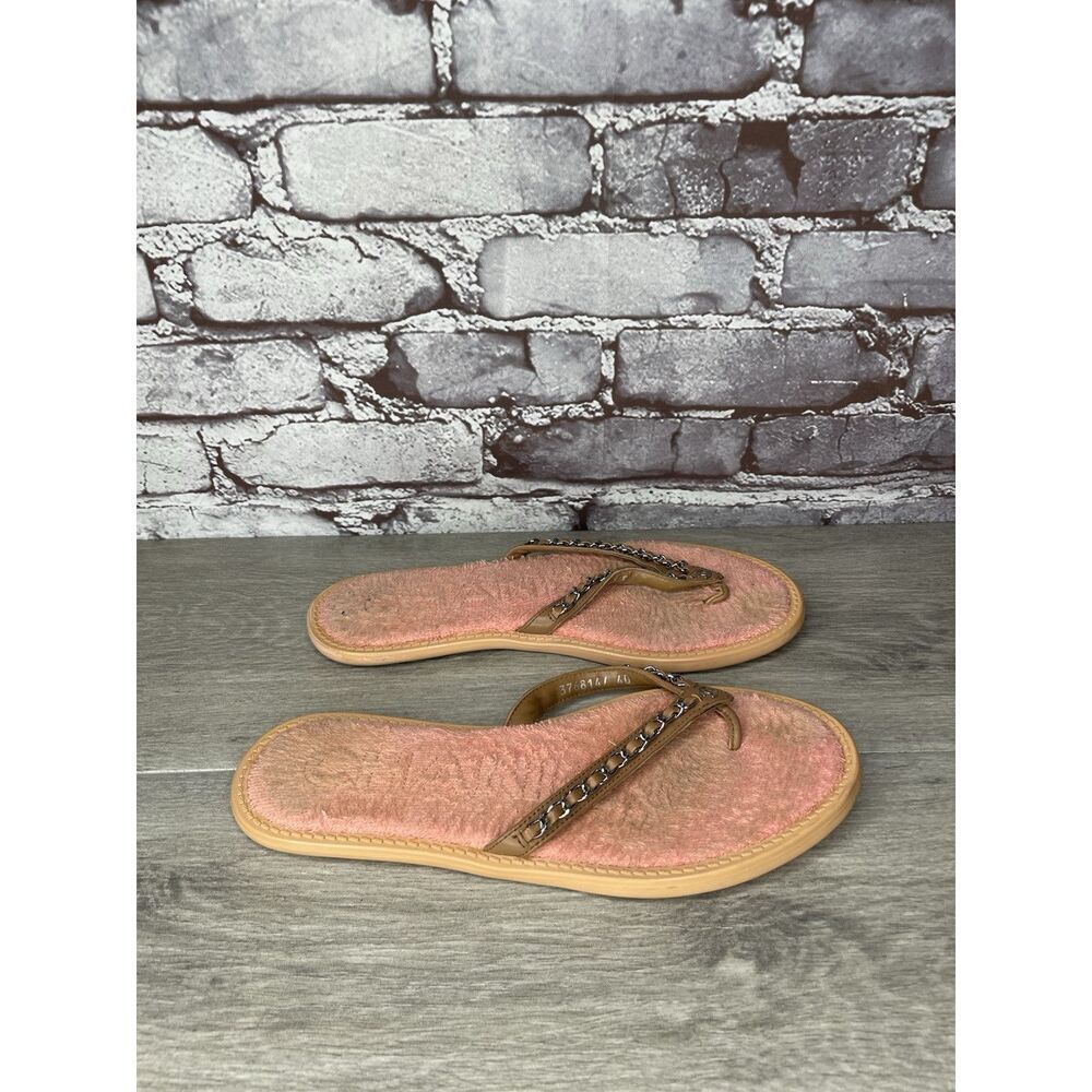 CHANEL Lambskin CC Chain Pink Leather Designer Thong Sandals Women’s Sz 40EU/9.5 - Picture 15 of 16
